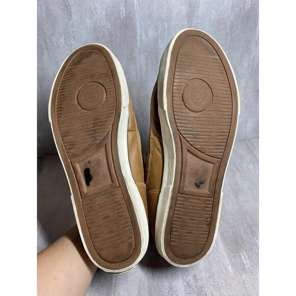 Polo Ralph Lauren Shoes Mens Size 14D Brown Tan Leather Canvas Boat Sneakers